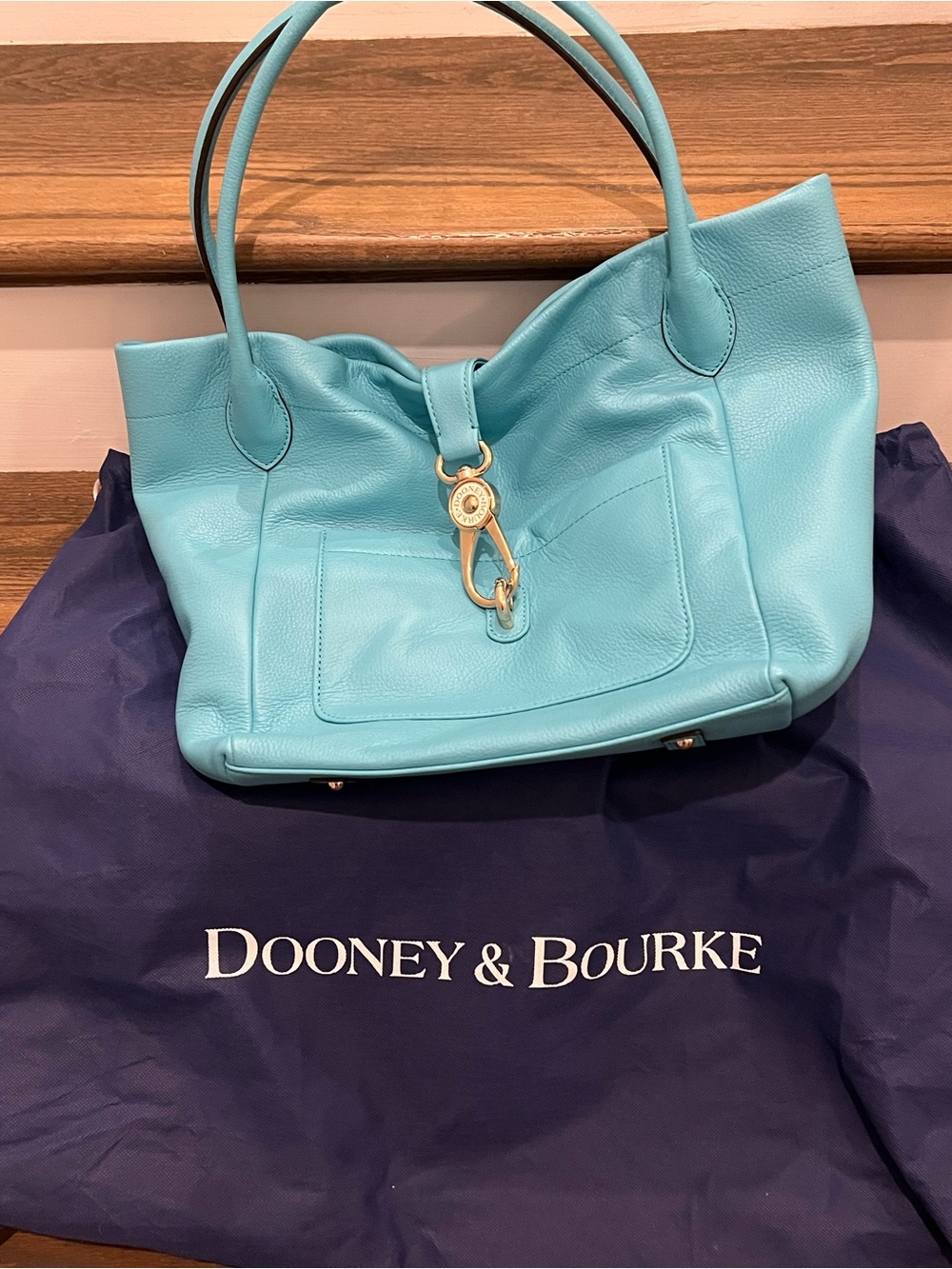 Dooney & Bourke blue Pebble Grain Logo Lock Tote NWT - Picture 2 of 5